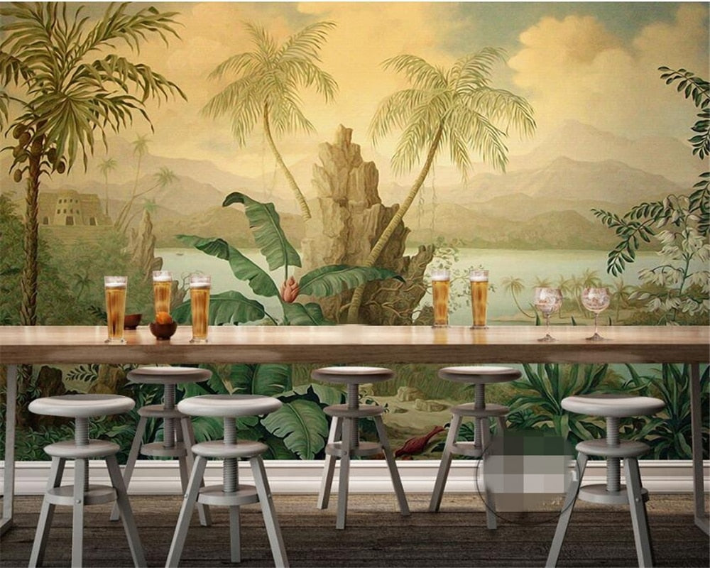 3D Wallpaper Retro Tropical Rain